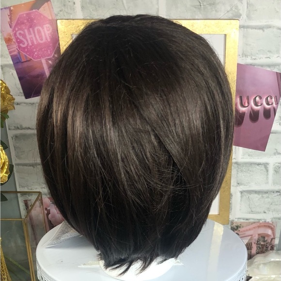 Kaylss Dark Brown/Black Short Pixie Cut - Sweeping Bangs - Synthetic Hair - New - Picture 4 of 15